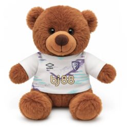 Soft Toy Brown Teddy Bear wearing a white tshirt with the print from the original Bournemouth kit printed on the front.
