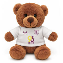 Soft Toy Brown Teddy Bear wearing a white tshirt with the print from the original Burnley away kit printed on the front.