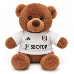 Soft Toy Brown Teddy Bear wearing a white tshirt with the print from the original Fulham home kit printed on the front.