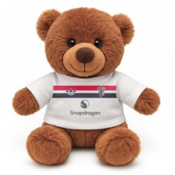 Soft Toy Brown Teddy Bear wearing a white tshirt with the print from the original Manchester United kit printed on the front.
