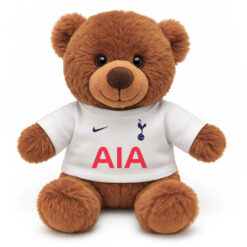 Soft Toy Brown Teddy Bear wearing a white tshirt with the print from the original Tottenham Hotspur home kit printed on the front.